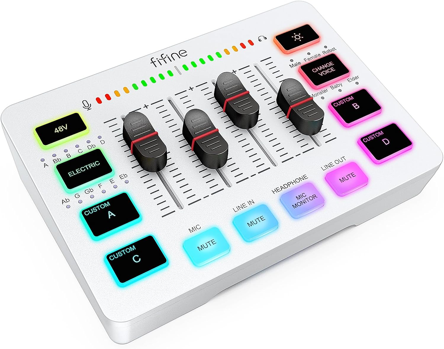 مكسر صوت للألعاب-WHITE- FIFINE AmpliGame SC3 – RGB ـ  4 قنوات مع مدخل ميكروفون XLR