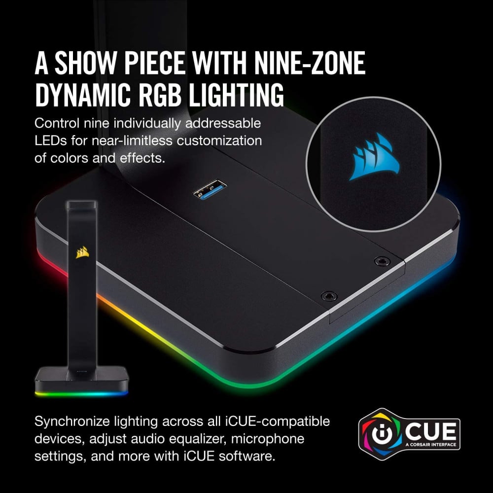 صورة Corsair ST100 RGB Premium Headset Stand with 7.1 Surround Sound - 3.5mm and 2xUSB 3.0 رقم 5