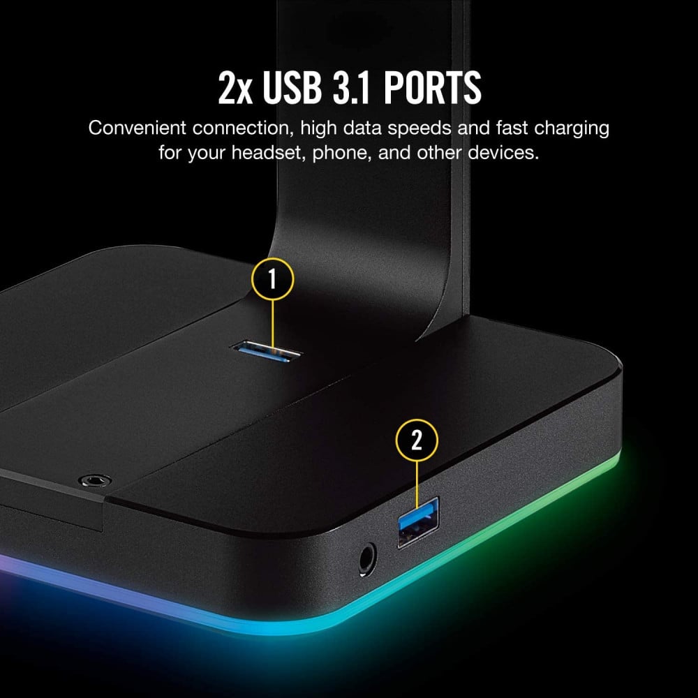 صورة Corsair ST100 RGB Premium Headset Stand with 7.1 Surround Sound - 3.5mm and 2xUSB 3.0 رقم 6