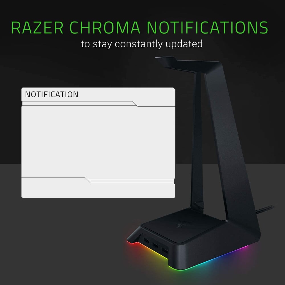 صورة Razer Base Station Chroma Headphone/Headset Stand w/ USB Hub: Chroma RGB Lighting - 3x USB 3.0 Ports - Non-Slip Rubber Base - Designed for Gaming Headsets - Classic Black رقم 2