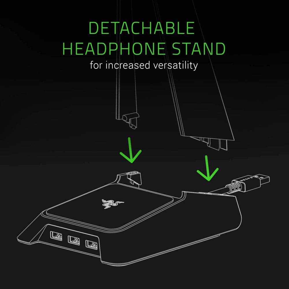 صورة Razer Base Station Chroma Headphone/Headset Stand w/ USB Hub: Chroma RGB Lighting - 3x USB 3.0 Ports - Non-Slip Rubber Base - Designed for Gaming Headsets - Classic Black رقم 3