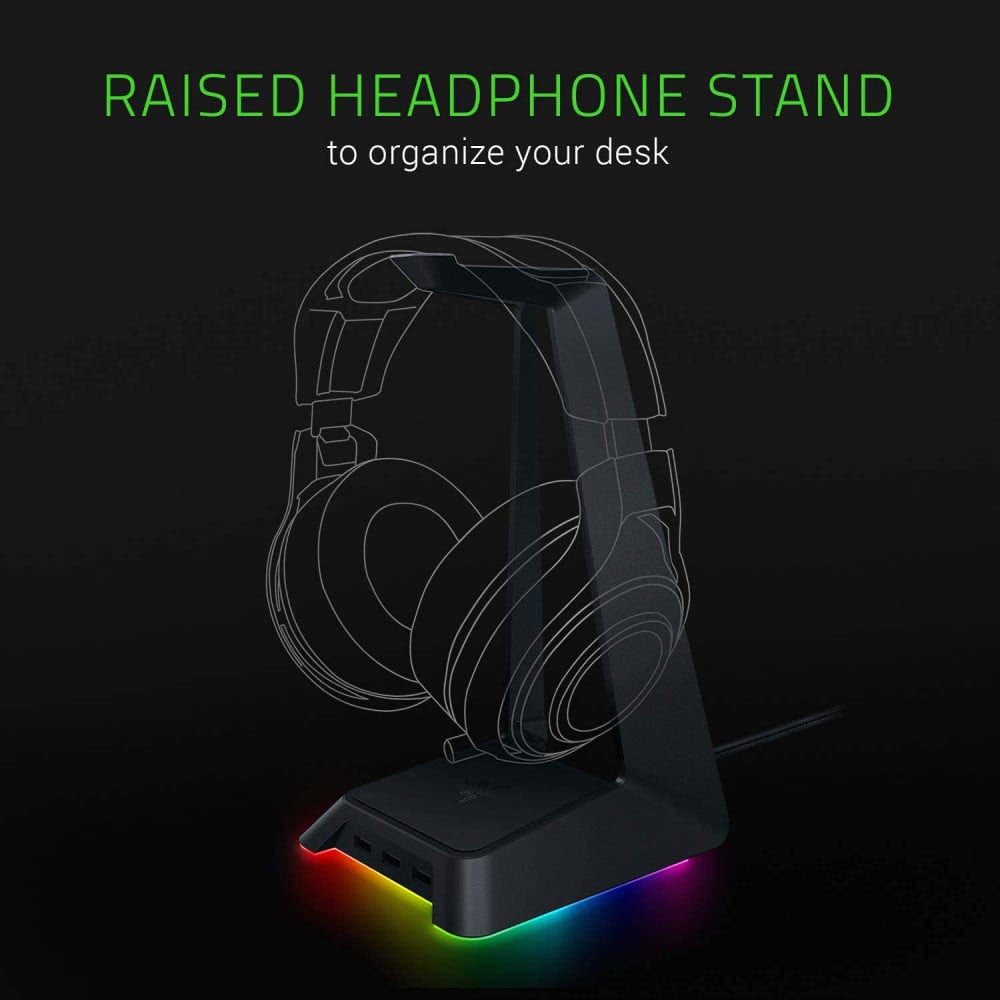 صورة Razer Base Station Chroma Headphone/Headset Stand w/ USB Hub: Chroma RGB Lighting - 3x USB 3.0 Ports - Non-Slip Rubber Base - Designed for Gaming Headsets - Classic Black رقم 4