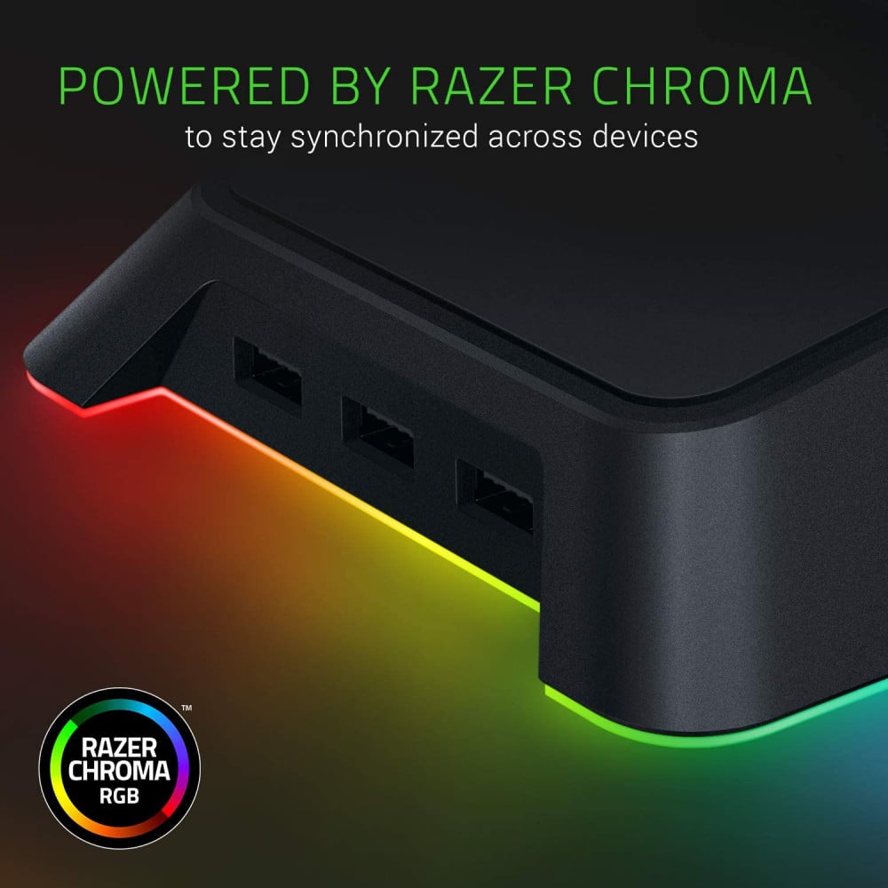 صورة Razer Base Station Chroma Headphone/Headset Stand w/ USB Hub: Chroma RGB Lighting - 3x USB 3.0 Ports - Non-Slip Rubber Base - Designed for Gaming Headsets - Classic Black رقم 5