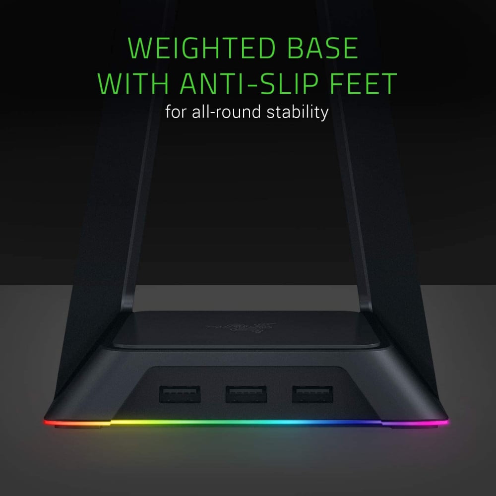 صورة Razer Base Station Chroma Headphone/Headset Stand w/ USB Hub: Chroma RGB Lighting - 3x USB 3.0 Ports - Non-Slip Rubber Base - Designed for Gaming Headsets - Classic Black رقم 6