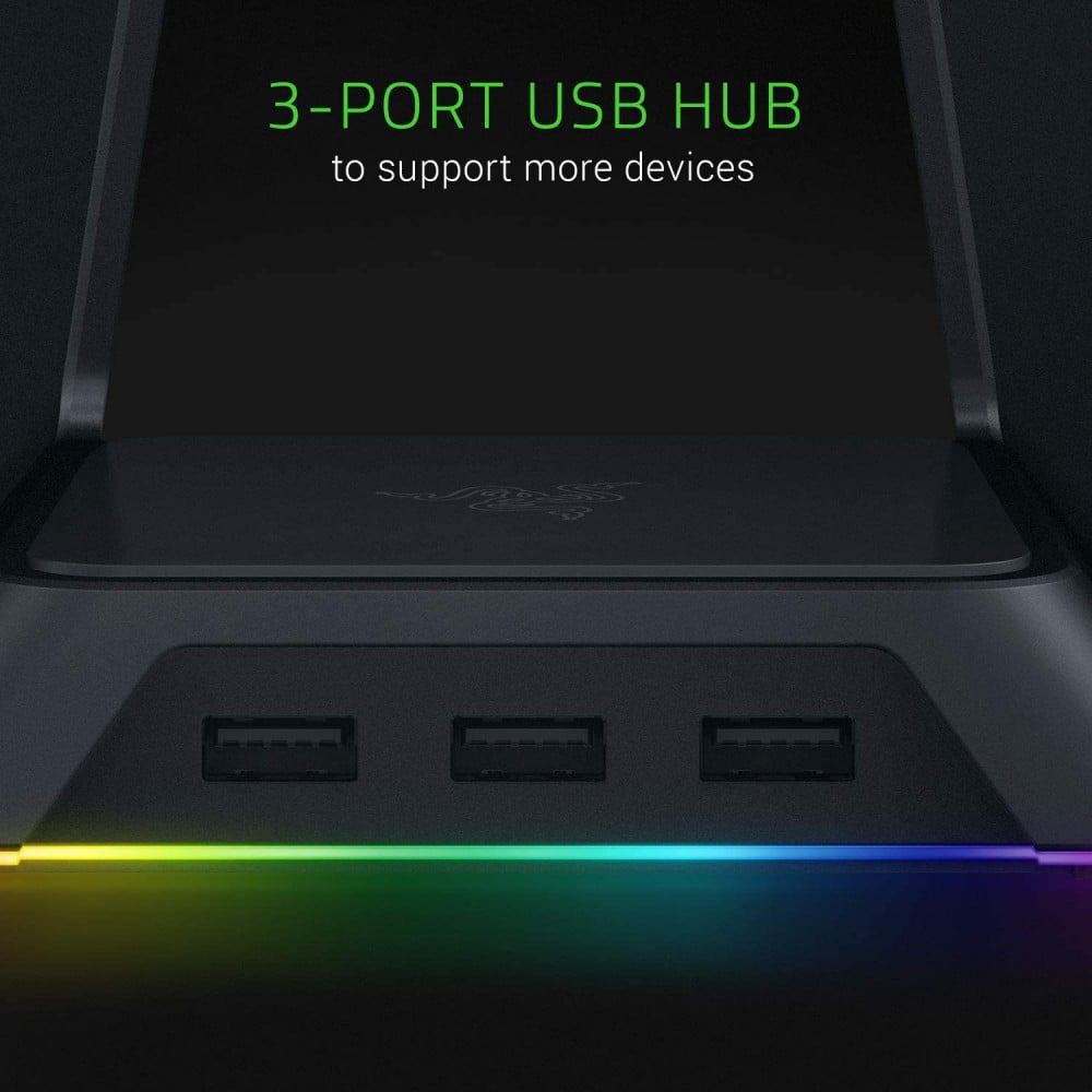 صورة Razer Base Station Chroma Headphone/Headset Stand w/ USB Hub: Chroma RGB Lighting - 3x USB 3.0 Ports - Non-Slip Rubber Base - Designed for Gaming Headsets - Classic Black رقم 7