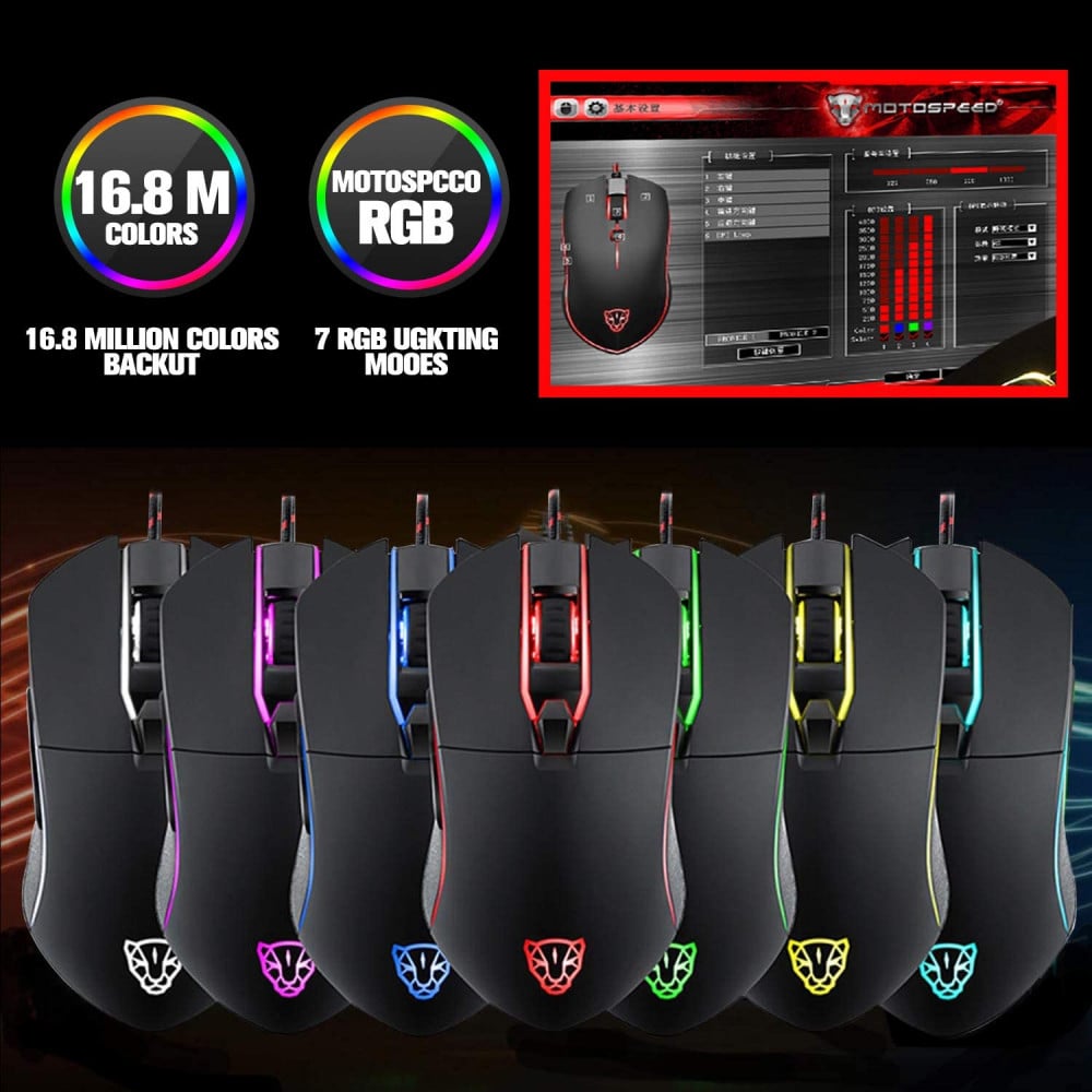 صورة MOTOSPEED USB Wired 3500DPI Gaming Mouse Support Macro Programming, with 6 Buttons, Adjustable RGB Backlit, 6 Adjustable DPI Mouse for PC, Laptop, Apple MacBook رقم 2