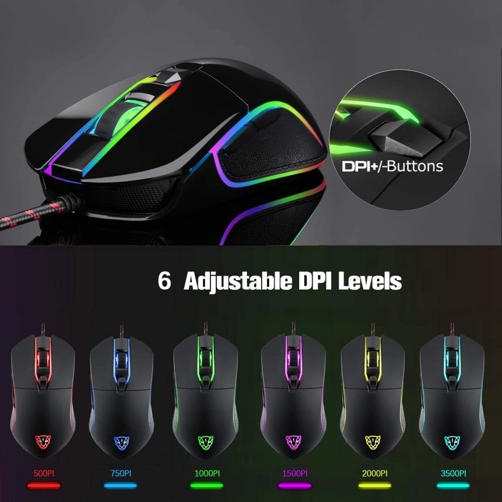 صورة MOTOSPEED USB Wired 3500DPI Gaming Mouse Support Macro Programming, with 6 Buttons, Adjustable RGB Backlit, 6 Adjustable DPI Mouse for PC, Laptop, Apple MacBook رقم 4