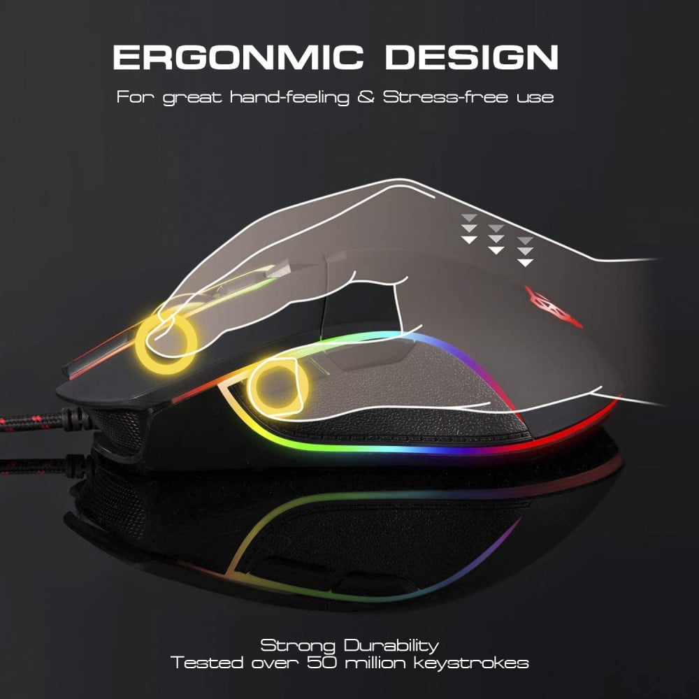 صورة MOTOSPEED USB Wired 3500DPI Gaming Mouse Support Macro Programming, with 6 Buttons, Adjustable RGB Backlit, 6 Adjustable DPI Mouse for PC, Laptop, Apple MacBook رقم 6