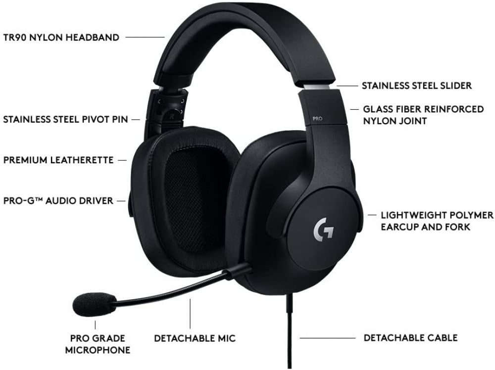 صورة سماعة لوجيتك جي برو - Logitech G Pro Gaming Headset with Pro Grade Mic for Pc, PC VR, Mac, Xbox One, Playstation 4, Nintendo Switch