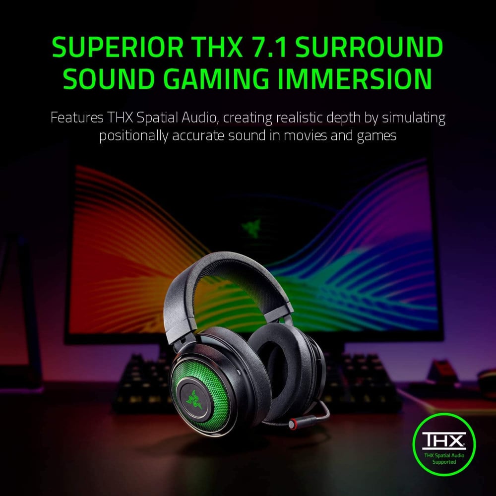 صورة سماعة ريزر كراكين - Razer Kraken Ultimate RGB USB Gaming Headset: THX 7.1 Spatial Surround Sound - Chroma RGB Lighting - Retractable Active Noise Cancelling Mic - Aluminum & Steel Frame - Fo رقم 2