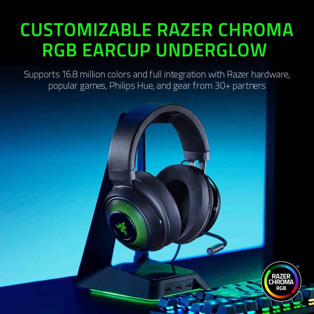 صورة سماعة ريزر كراكين - Razer Kraken Ultimate RGB USB Gaming Headset: THX 7.1 Spatial Surround Sound - Chroma RGB Lighting - Retractable Active Noise Cancelling Mic - Aluminum & Steel Frame - Fo رقم 3