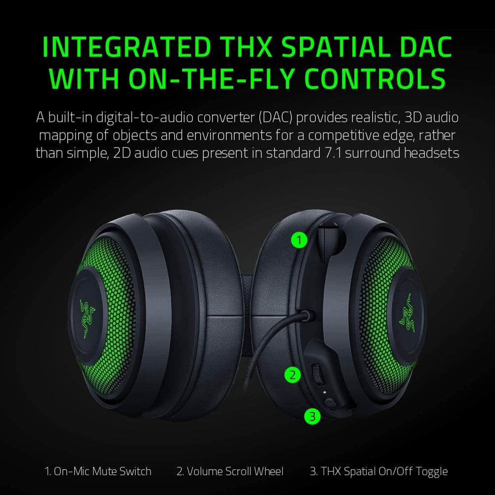 صورة سماعة ريزر كراكين - Razer Kraken Ultimate RGB USB Gaming Headset: THX 7.1 Spatial Surround Sound - Chroma RGB Lighting - Retractable Active Noise Cancelling Mic - Aluminum & Steel Frame - Fo رقم 7