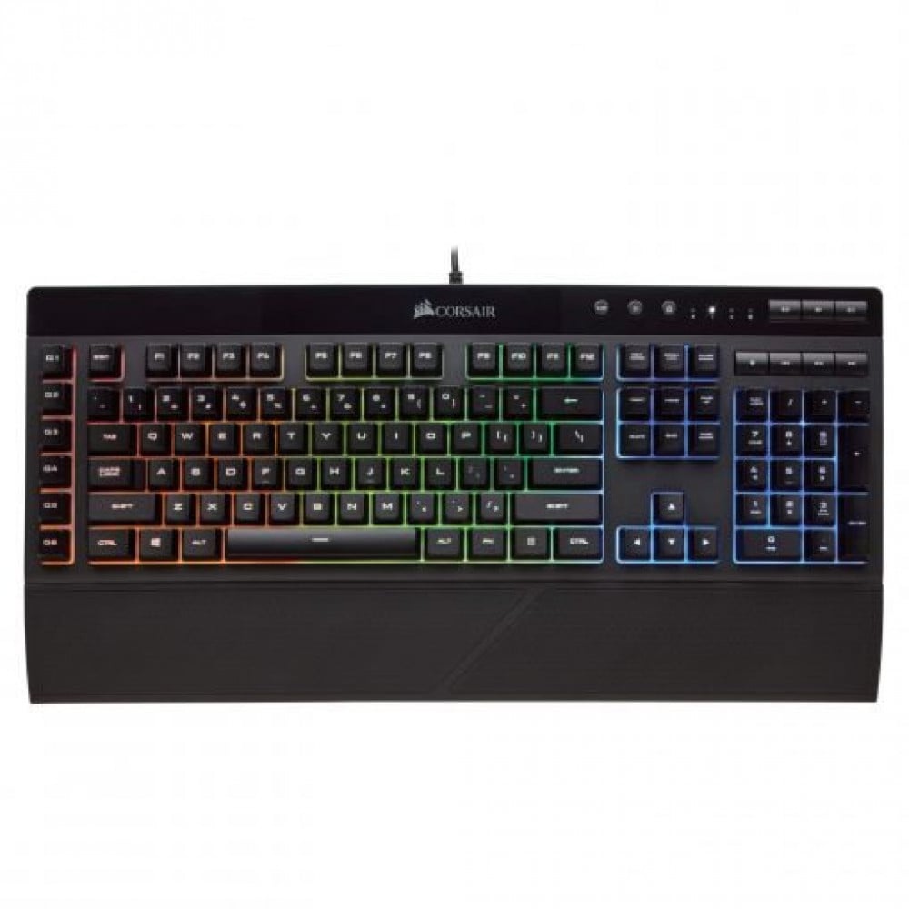 صورة Corsair K55 RGB Gaming Keyboard – IP42 Dust and Water Resistance – 6 Programmable Macro Keys – Dedicated Media Keys - Detachable Palm Rest Included