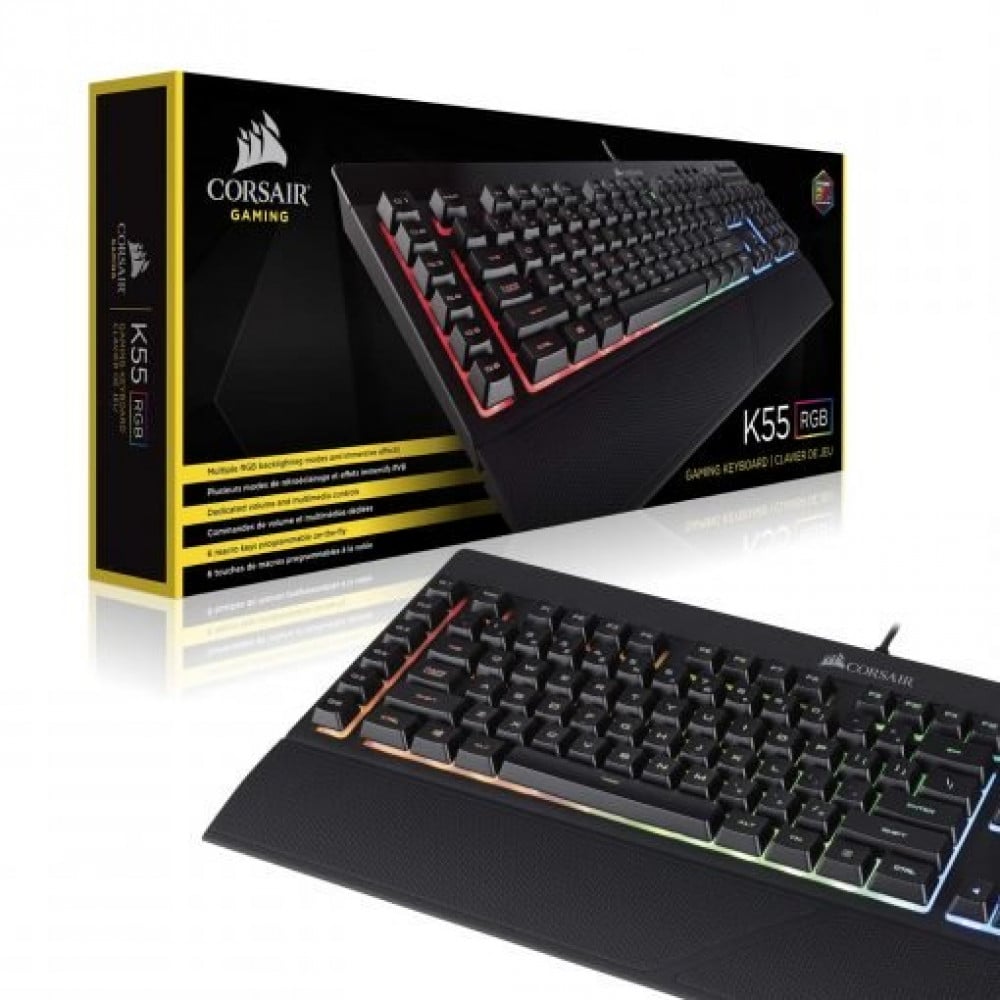 صورة Corsair K55 RGB Gaming Keyboard – IP42 Dust and Water Resistance – 6 Programmable Macro Keys – Dedicated Media Keys - Detachable Palm Rest Included رقم 3