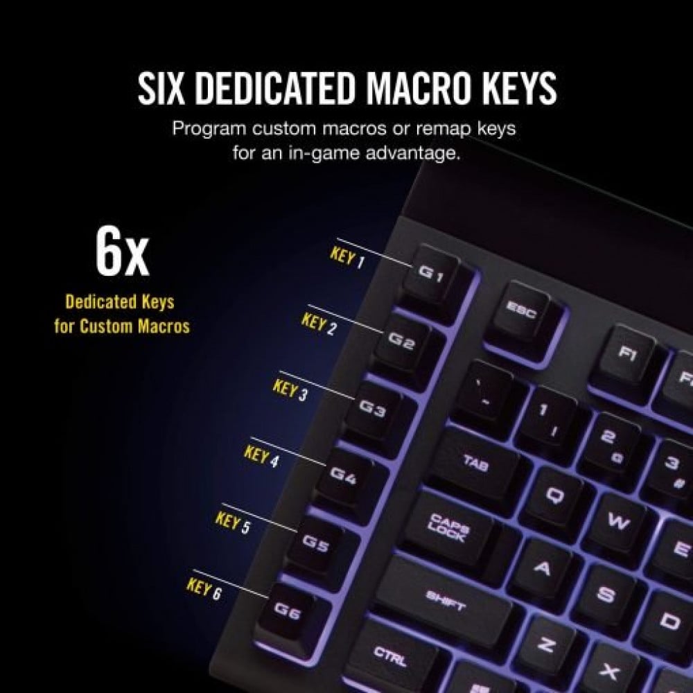 صورة Corsair K55 RGB Gaming Keyboard – IP42 Dust and Water Resistance – 6 Programmable Macro Keys – Dedicated Media Keys - Detachable Palm Rest Included رقم 6
