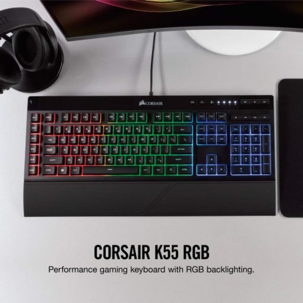 صورة Corsair K55 RGB Gaming Keyboard – IP42 Dust and Water Resistance – 6 Programmable Macro Keys – Dedicated Media Keys - Detachable Palm Rest Included رقم 7