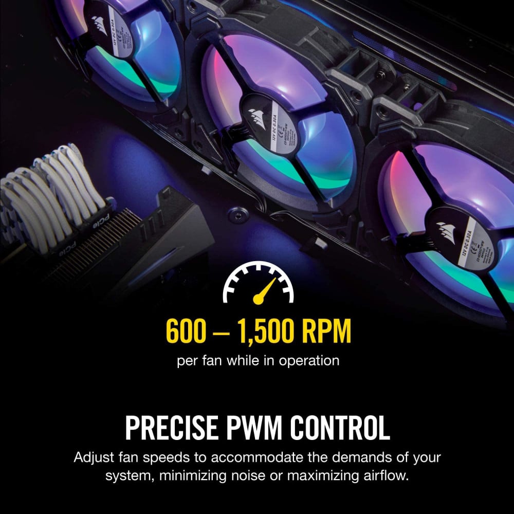 صورة CORSAIR LL Series, LL120 RGB, 120mm RGB LED Fan, Triple Pack with Lighting Node PRO- White رقم 2