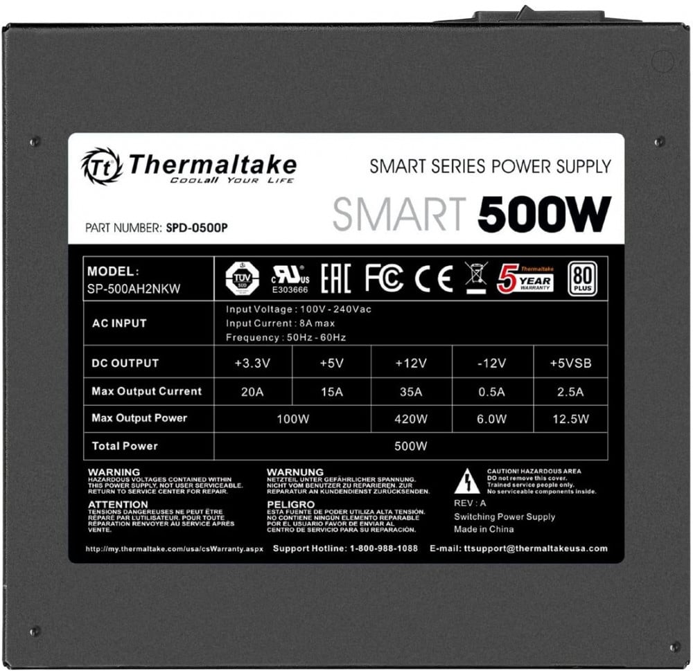 صورة Thermaltake Smart 500W 80+ White Certified PSU, Continuous Power with 120mm رقم 6