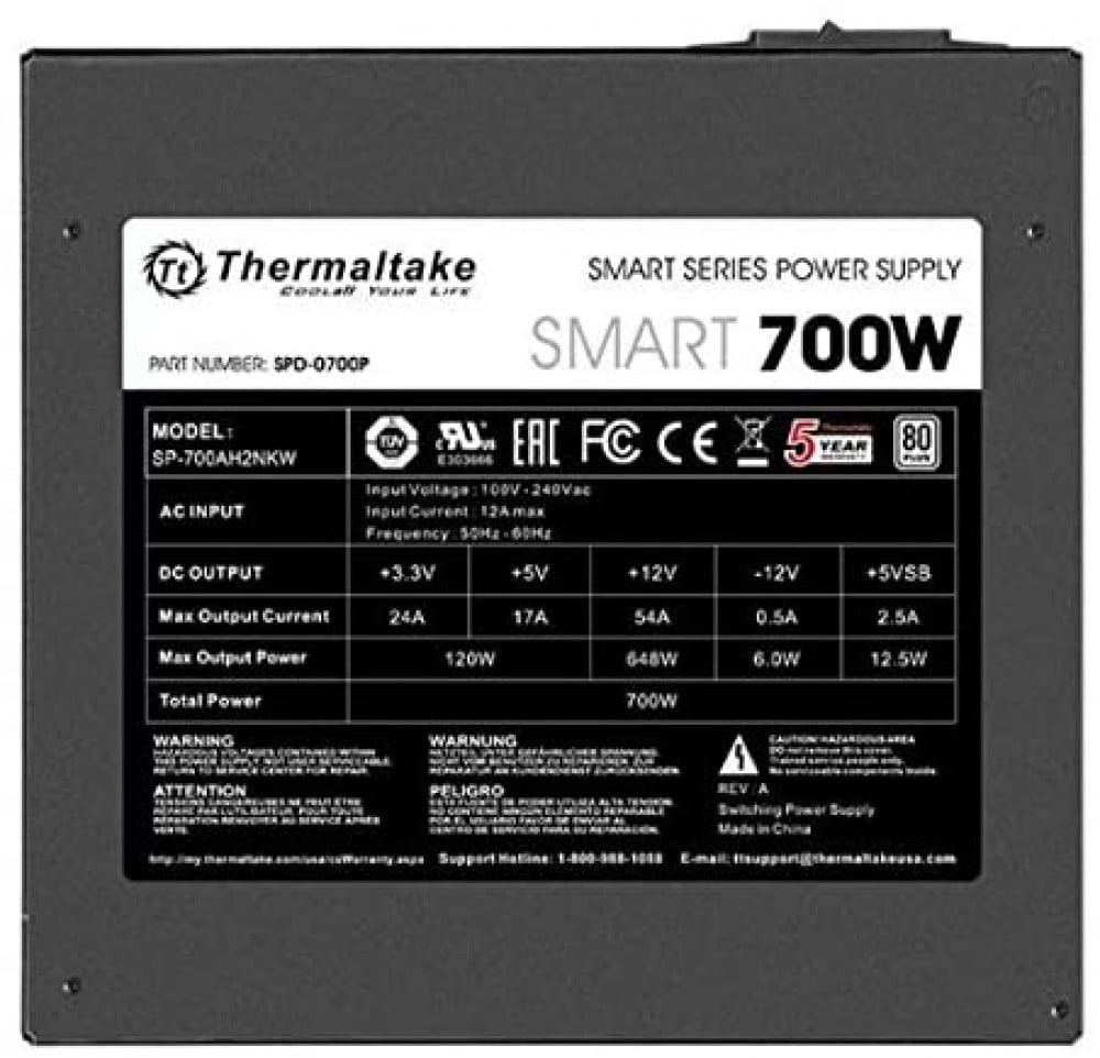 صورة Thermaltake Smart 700W 80+ White Certified PSU, Continuous Power with 120mm رقم 2