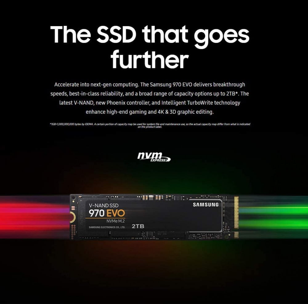 صورة Samsung (MZ-V7E1T0BW) 970 EVO SSD 1TB - M.2 NVMe Interface Internal Solid State Drive with V-NAND Technology, Black/Red رقم 4