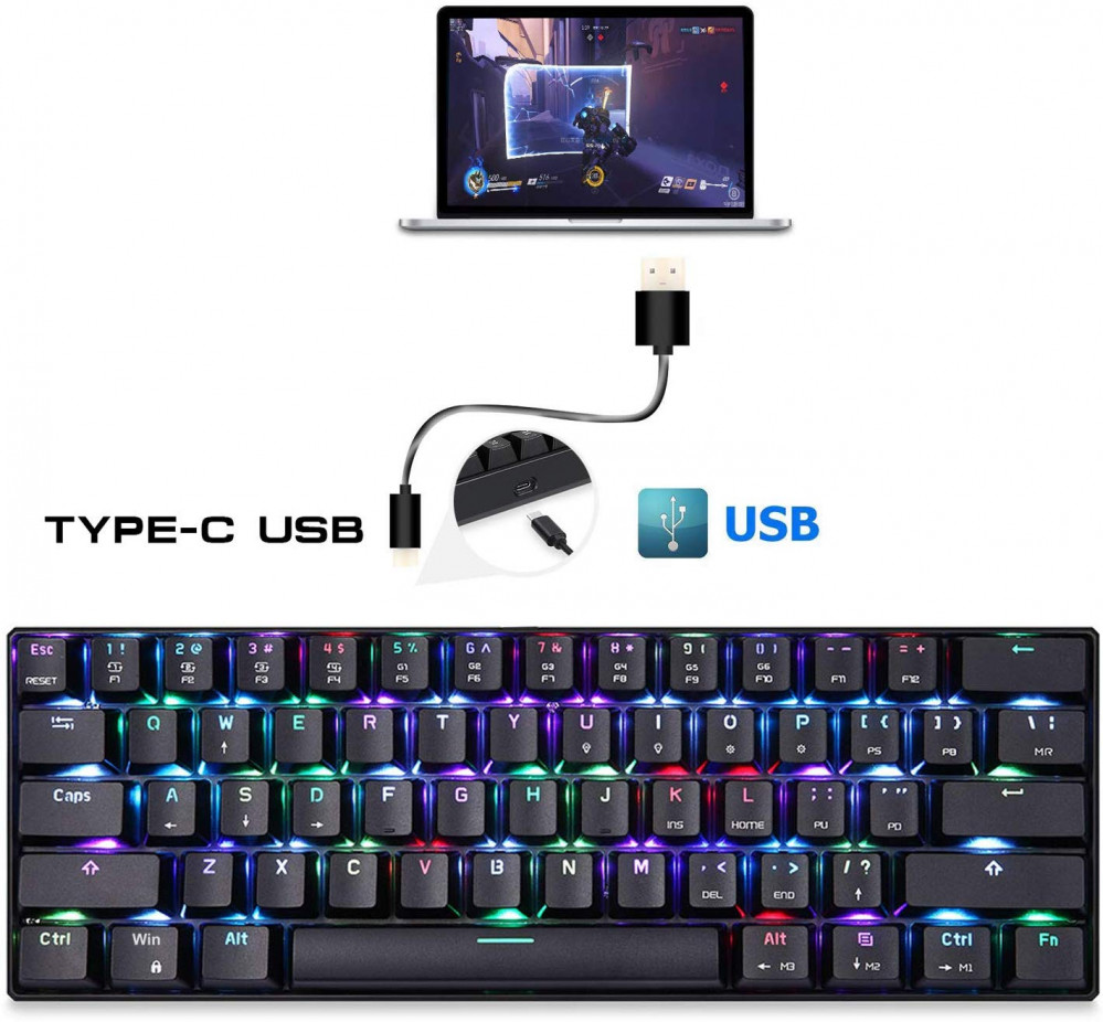صورة MOTOSPEED 60% Mechanical Keyboard RGB LED Backlit Type-C Red Switch رقم 3