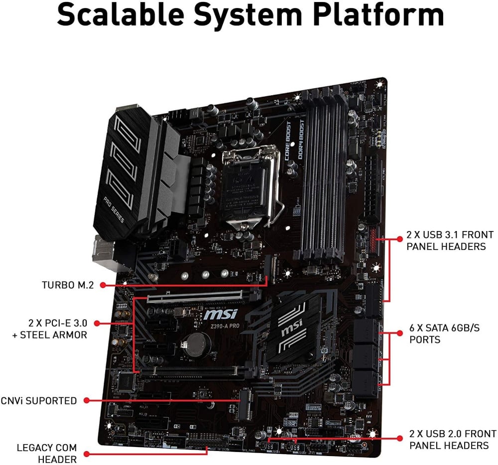 صورة MSI Z390-A PRO LGA1151 (Intel 8th and 9th Gen) M.2 USB 3.1 Gen 2 DDR4 HDMI DP CFX Dual Gigabit LAN ATX Z390 Gaming Motherboard رقم 5