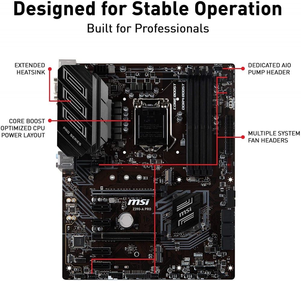 صورة MSI Z390-A PRO LGA1151 (Intel 8th and 9th Gen) M.2 USB 3.1 Gen 2 DDR4 HDMI DP CFX Dual Gigabit LAN ATX Z390 Gaming Motherboard رقم 6