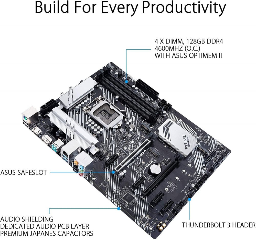 صورة ASUS Prime Z490-P LGA 1200 (Intel 10th Gen) ATX Motherboard (Dual M.2, DDR4 4600, 1 Gb Ethernet, USB 3.2 Gen 2 USB Type-A, Thunderbolt 3 Support, Aura Sync RGB) رقم 3
