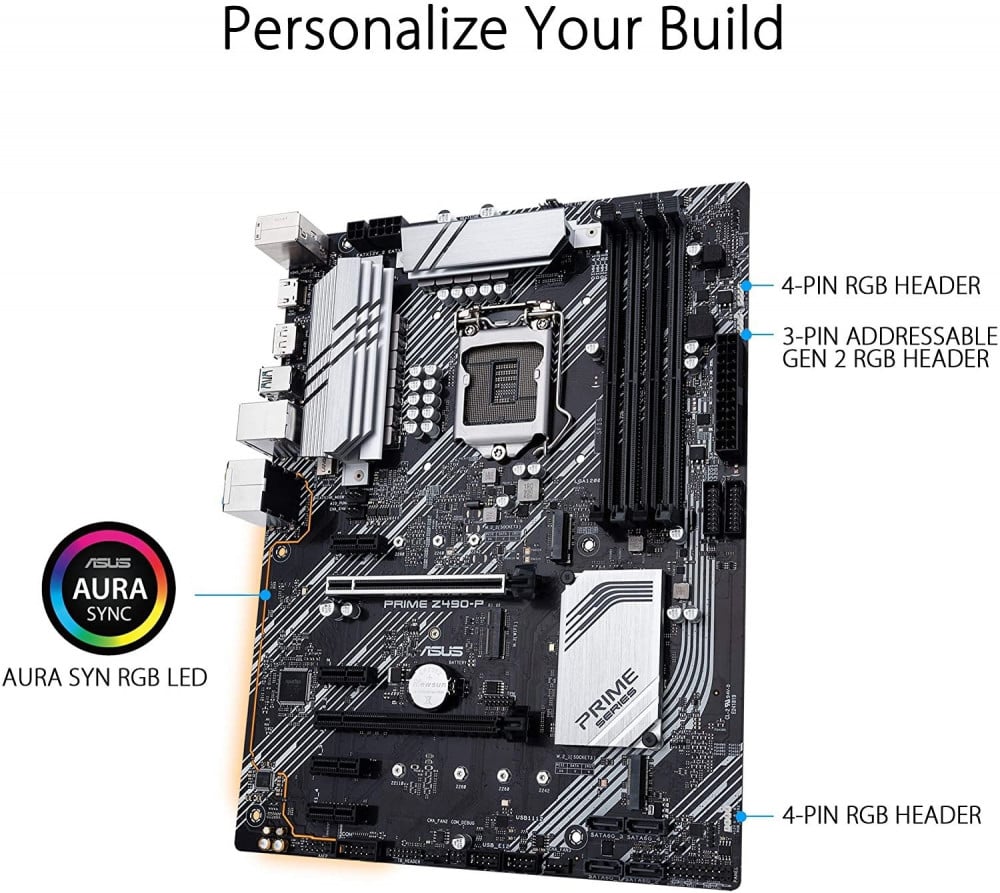 صورة ASUS Prime Z490-P LGA 1200 (Intel 10th Gen) ATX Motherboard (Dual M.2, DDR4 4600, 1 Gb Ethernet, USB 3.2 Gen 2 USB Type-A, Thunderbolt 3 Support, Aura Sync RGB) رقم 4