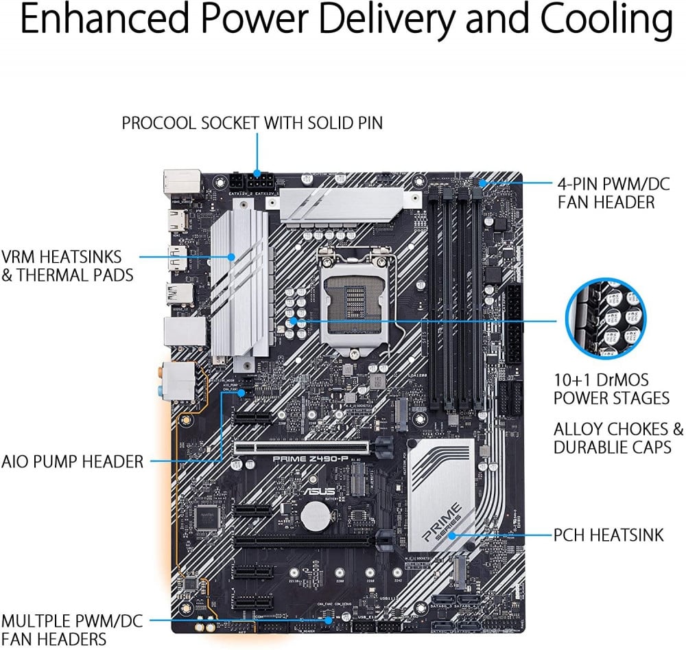 صورة ASUS Prime Z490-P LGA 1200 (Intel 10th Gen) ATX Motherboard (Dual M.2, DDR4 4600, 1 Gb Ethernet, USB 3.2 Gen 2 USB Type-A, Thunderbolt 3 Support, Aura Sync RGB) رقم 5