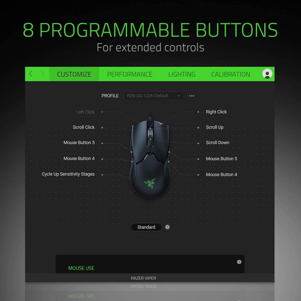 صورة Razer Viper Ultralight Ambidextrous Wired Gaming Mouse Fastest Mouse Switch in Gaming - 16,000 DPI Optical Sensor - Chroma RGB Lighting - 8 Programmable Buttons - Drag-Free Cord رقم 3