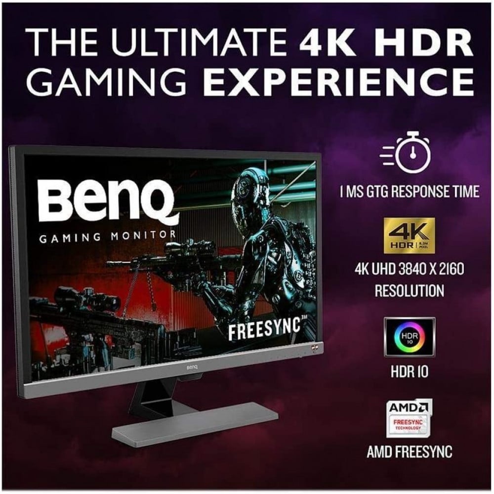 صورة شاشة بي ان كيو 28 إنش - Yka -BenQ 28 inch 4K HDR10 Monitor (EL2870U), UHD 3840x2160, FreeSync, 1ms Response Time, Eye-Care, Brightness Intelligence Plus, HDMI, DP, Built-in Speakers رقم 2