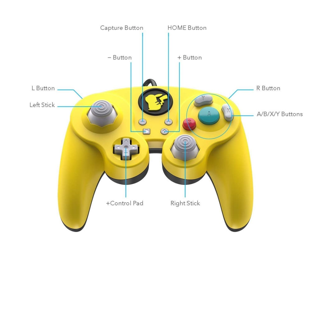 صورة Nintendo Switch 500-100-NA-D3 Pokemon Pikachu GameCube Style Wired Fight Pad Pro Controller by PDP رقم 7