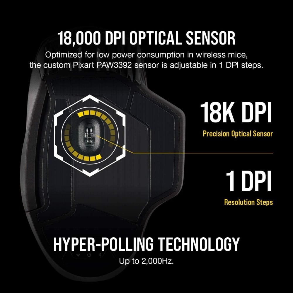 صورة Corsair Dark Core RGB Pro, Wireless FPSMOBA Gaming Mouse with SLIPSTREAM Technology, Black, Backlit RGB LED, 18000 DPI رقم 4