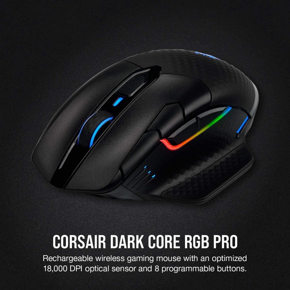 صورة Corsair Dark Core RGB Pro, Wireless FPSMOBA Gaming Mouse with SLIPSTREAM Technology, Black, Backlit RGB LED, 18000 DPI رقم 5