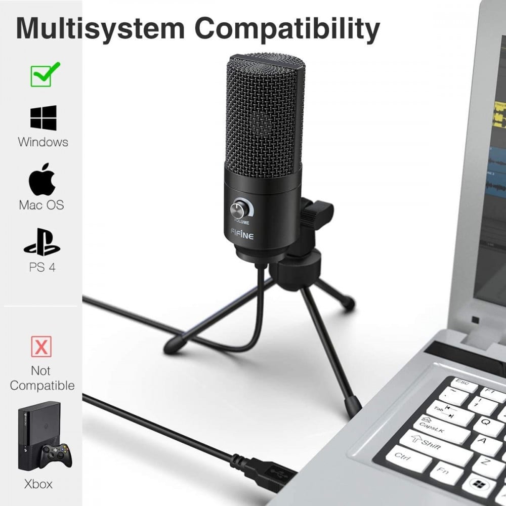 صورة مايكروفون فيفينا - USB Microphone,Fifine Metal Condenser Recording Microphone for Laptop MAC or Windows Cardioid Studio Recording Vocals, Voice Overs,Streaming Broadcast and YouTube Videos-K رقم 6