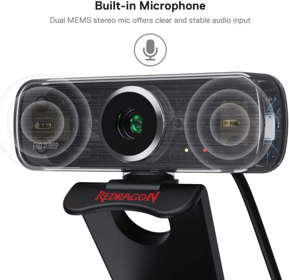 صورة Redragon GW800 1080P Webcam with Built-in Dual Microphone, 360-Degree Rotation - 2.0 USB Skype Computer Web Camera - 30 FPS for Online Courses, Video Conferencing and Streaming رقم 3