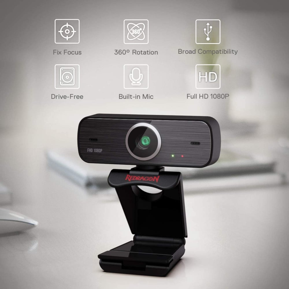 صورة Redragon GW800 1080P Webcam with Built-in Dual Microphone, 360-Degree Rotation - 2.0 USB Skype Computer Web Camera - 30 FPS for Online Courses, Video Conferencing and Streaming رقم 5