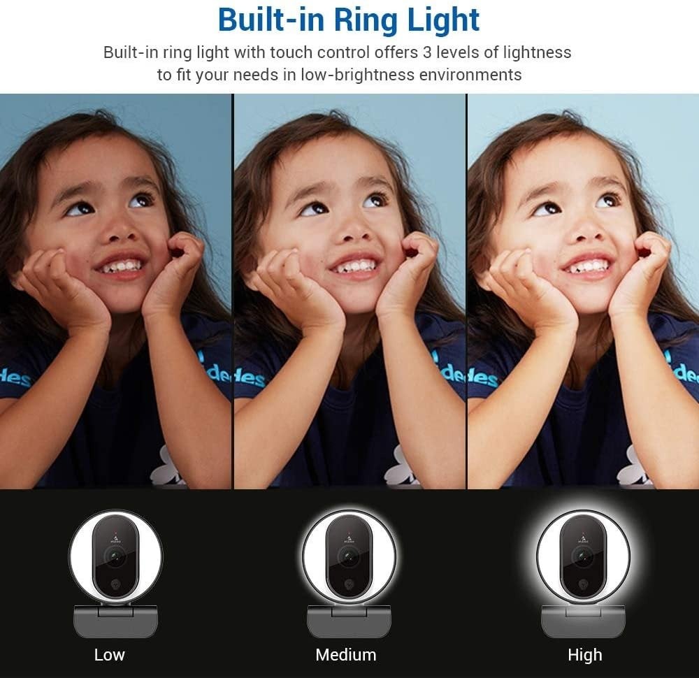 صورة NexiGo Streaming Webcam with Ring Light and Dual Microphone, Advanced Auto-Focus, Adjustable Brightness with Touch Control, 1080P Web Camera for Zoom Skype Facetime, PC Mac Laptop Desktop رقم 5