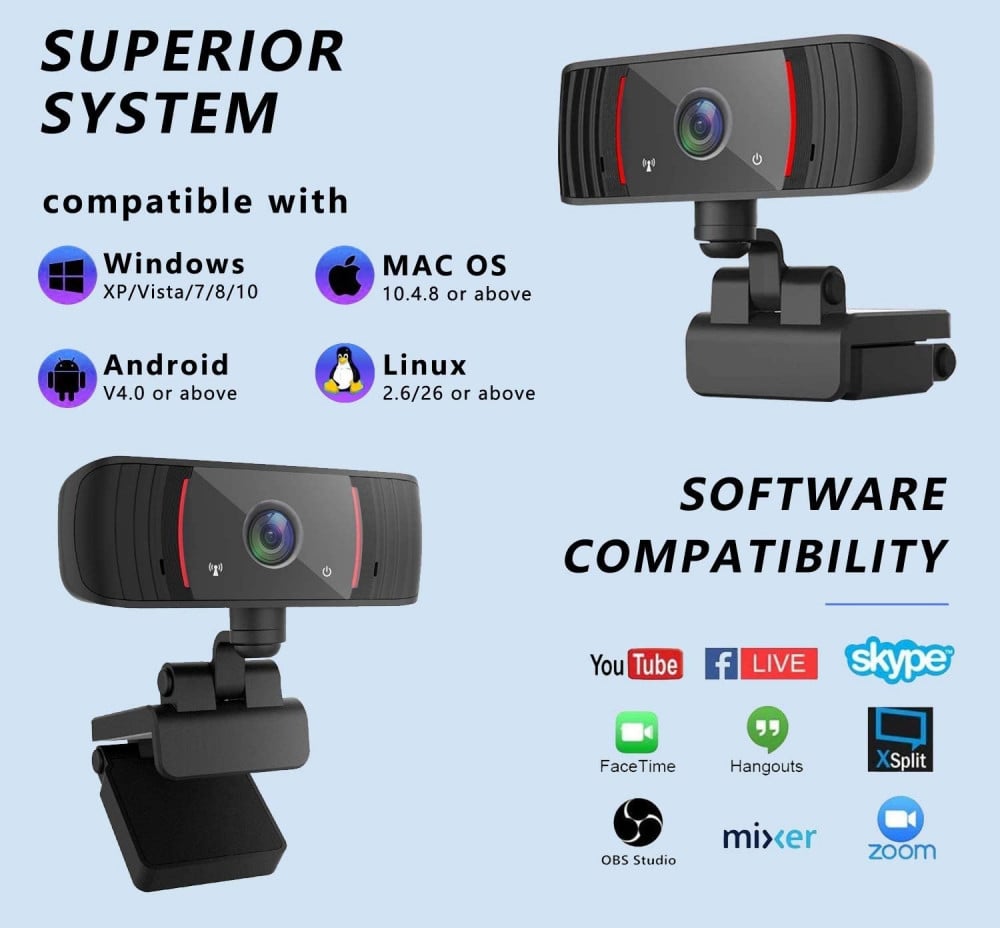 صورة Webcam with Microphone, Full HD 1080P USB Webcam Streaming Computer Web Camera for Desktop Laptop Smart TV, Plug and Play PC Webcam for Video Calling Recording Conferencing رقم 4