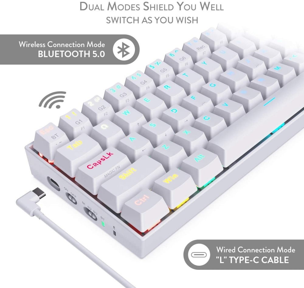 صورة Redragon K530 Draconic 60% Compact RGB Wireless Mechanical Keyboard, 61 Keys TKL Designed 5.0 Bluetooth Gaming Keyboard with Brown Switches and 16.8 Million RGB Lighting for PC, Laptop, Cell رقم 5