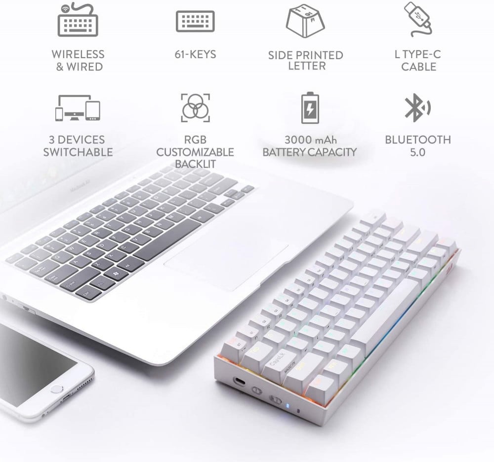 صورة Redragon K530 Draconic 60% Compact RGB Wireless Mechanical Keyboard, 61 Keys TKL Designed 5.0 Bluetooth Gaming Keyboard with Brown Switches and 16.8 Million RGB Lighting for PC, Laptop, Cell رقم 9