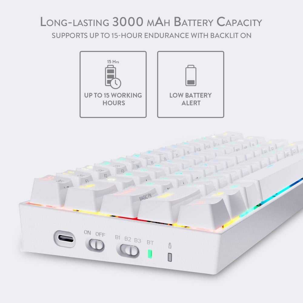 صورة Redragon K530 Draconic 60% Compact RGB Wireless Mechanical Keyboard, 61 Keys TKL Designed 5.0 Bluetooth Gaming Keyboard with Brown Switches and 16.8 Million RGB Lighting for PC, Laptop, Cell