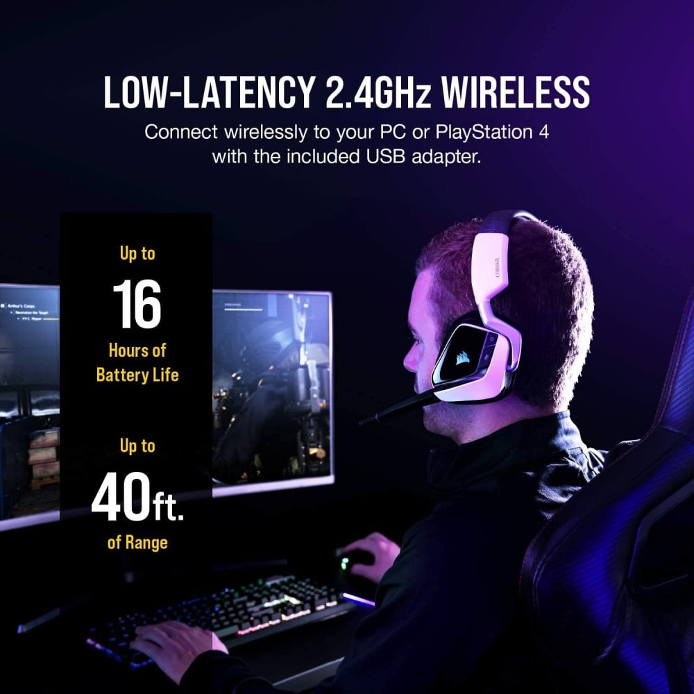 صورة سماعة كورسير فويد - Corsair VOID RGB Elite Wireless Premium Gaming Headset with 7.1 Surround Sound - Discord Certified - Works with PC, PS5 and PS4 - White رقم 4