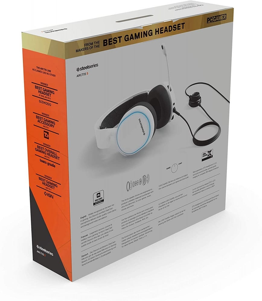 صورة سماعة ستيل سيرس - SteelSeries Arctis 5 - RGB Illuminated Gaming Headset with DTS HeadphoneX v2.0 Surround - For PC and PlayStation 4 - White رقم 11