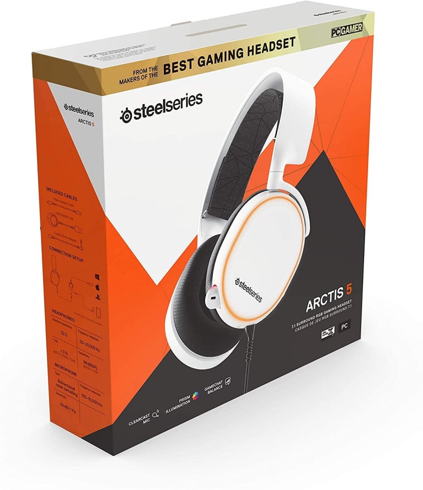 صورة سماعة ستيل سيرس - SteelSeries Arctis 5 - RGB Illuminated Gaming Headset with DTS HeadphoneX v2.0 Surround - For PC and PlayStation 4 - White رقم 10