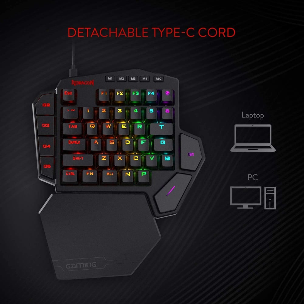 صورة Redragon K585 DITI One-Handed RGB Mechanical Gaming Keyboard, Type-C Professional Gaming Keypad with 7 Onboard Macro Keys, Detachable Wrist Rest, 42 Keys رقم 2