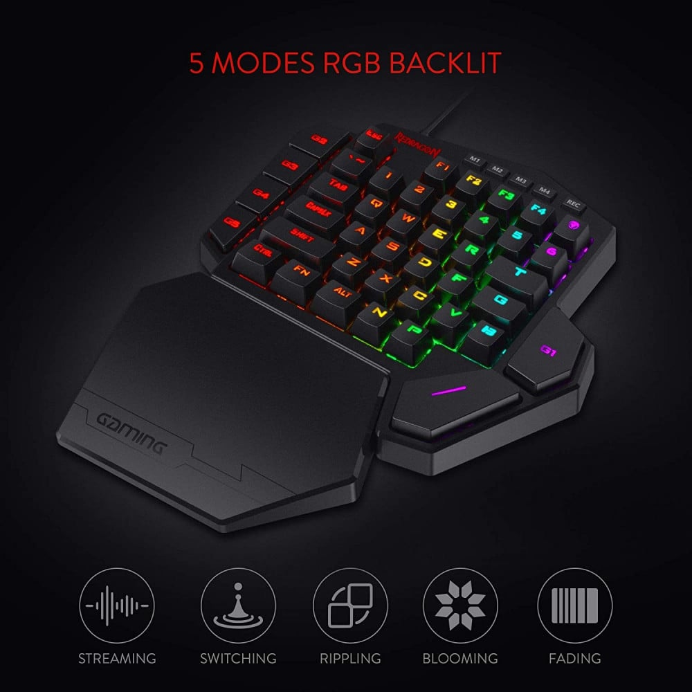 صورة Redragon K585 DITI One-Handed RGB Mechanical Gaming Keyboard, Type-C Professional Gaming Keypad with 7 Onboard Macro Keys, Detachable Wrist Rest, 42 Keys رقم 6