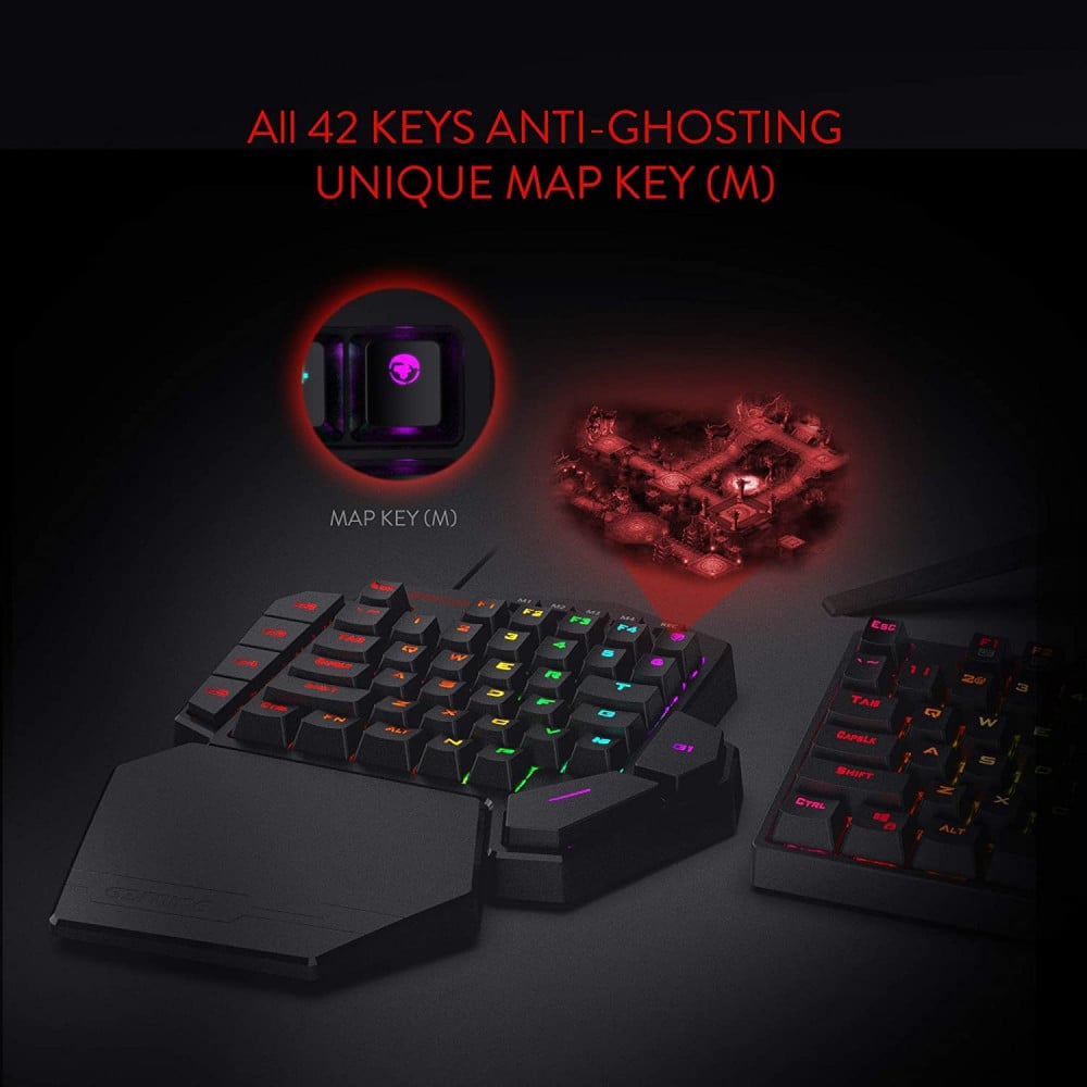 صورة Redragon K585 DITI One-Handed RGB Mechanical Gaming Keyboard, Type-C Professional Gaming Keypad with 7 Onboard Macro Keys, Detachable Wrist Rest, 42 Keys رقم 7