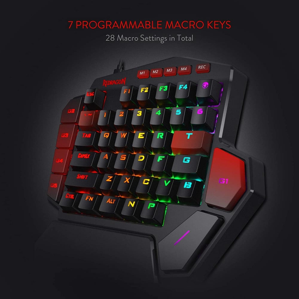صورة Redragon K585 DITI One-Handed RGB Mechanical Gaming Keyboard, Type-C Professional Gaming Keypad with 7 Onboard Macro Keys, Detachable Wrist Rest, 42 Keys رقم 8